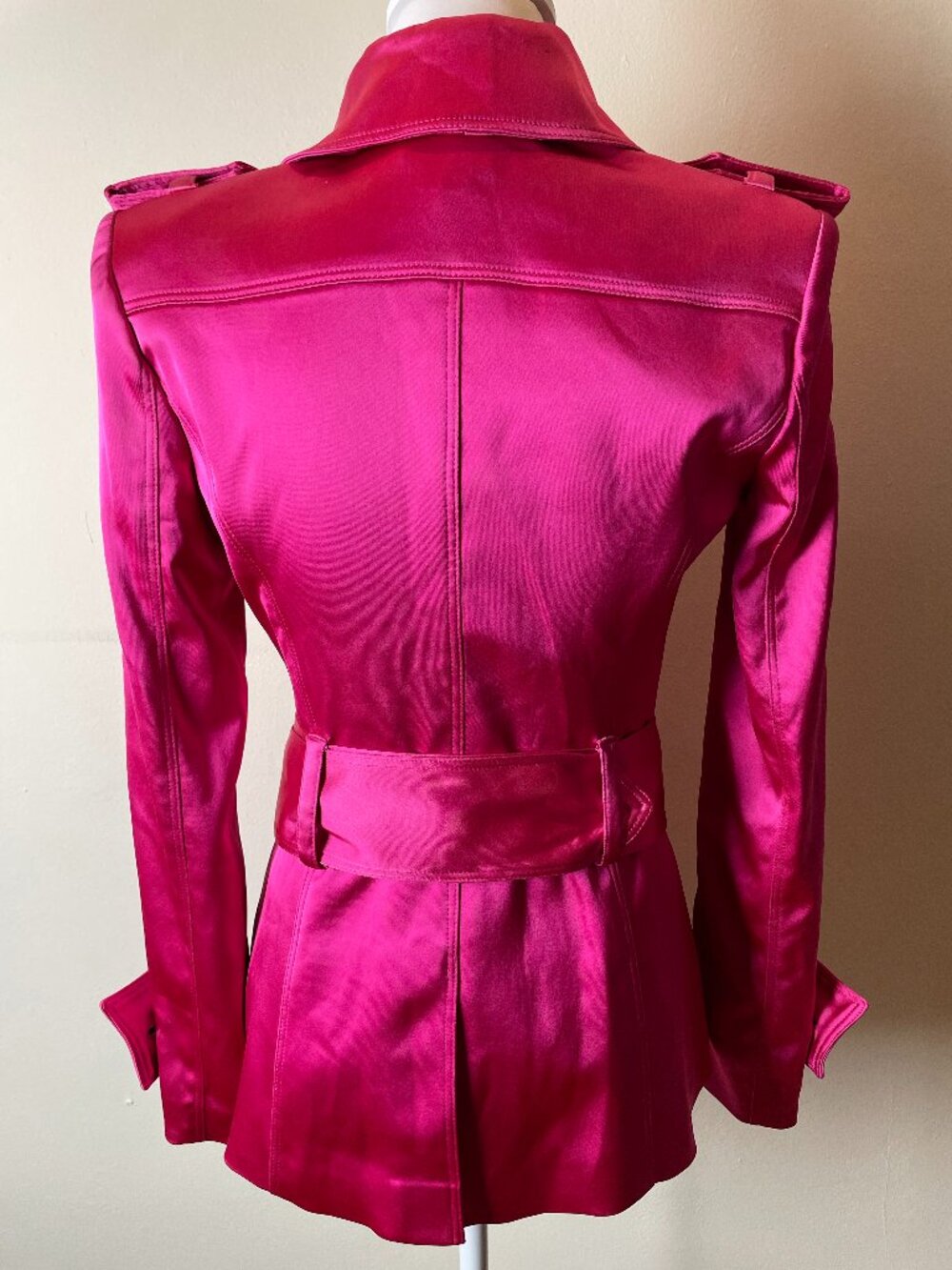 Cache Vintage Hot Pink Women's Double-Breasted Trench Coat/Jacket w/belt Size XS - Picture 3 of 16